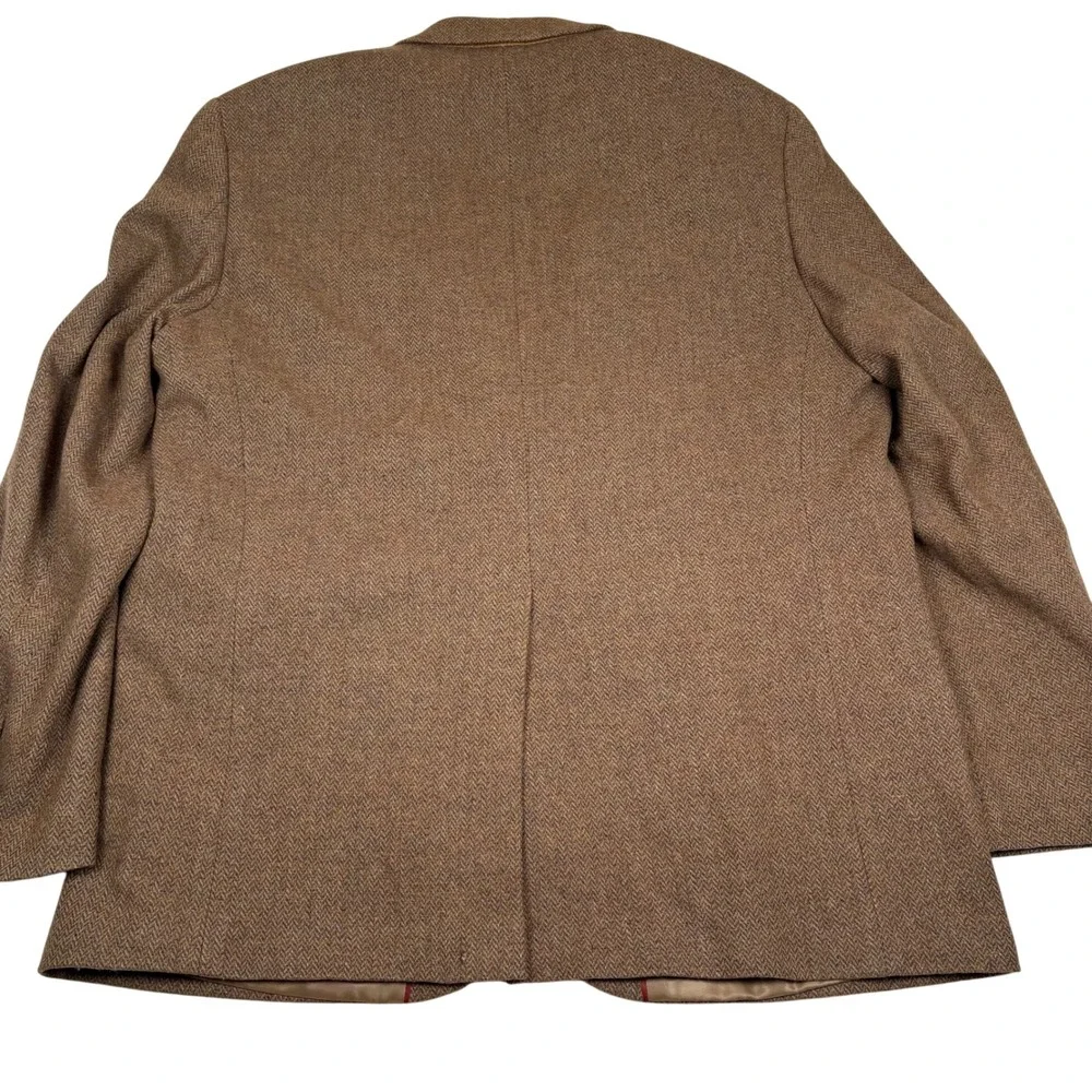 Vtg Oleg Cassini Men Blazer Brown Herringbone Tweed Wool 2 Button Sport Coat 44L
